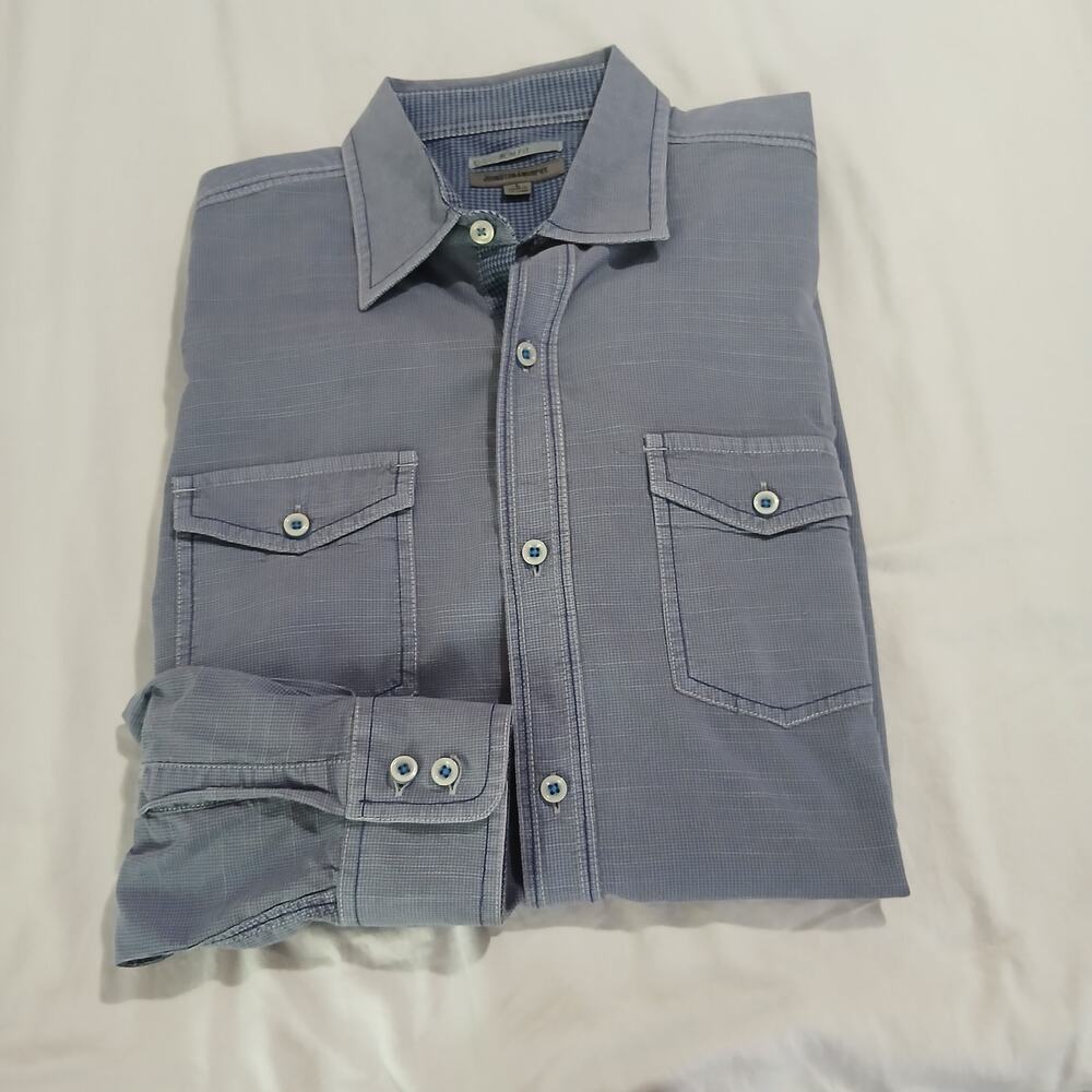 Johnston & Murphy LARGE slim fit 100% cotton blue long-sleeved button-up shirt